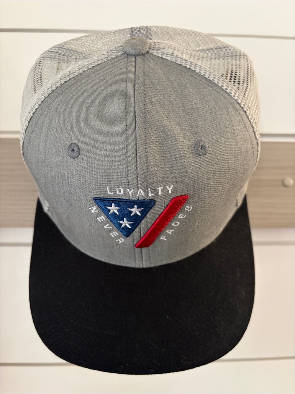 Loyalty Embroidered Grey & Black Trucker Hat snap back baseball trucker cap